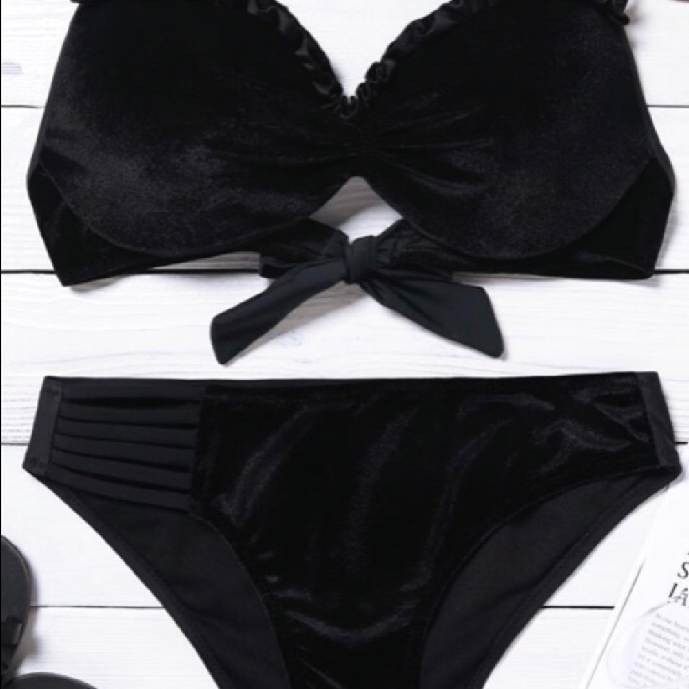 Two piece black velvet bikini set, Size M